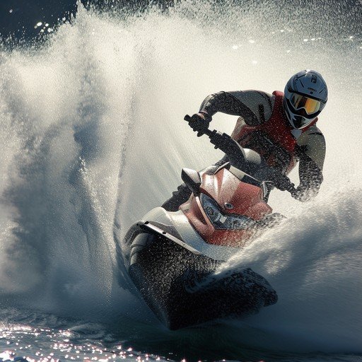 Jet ski action shot on water, dynamic angle