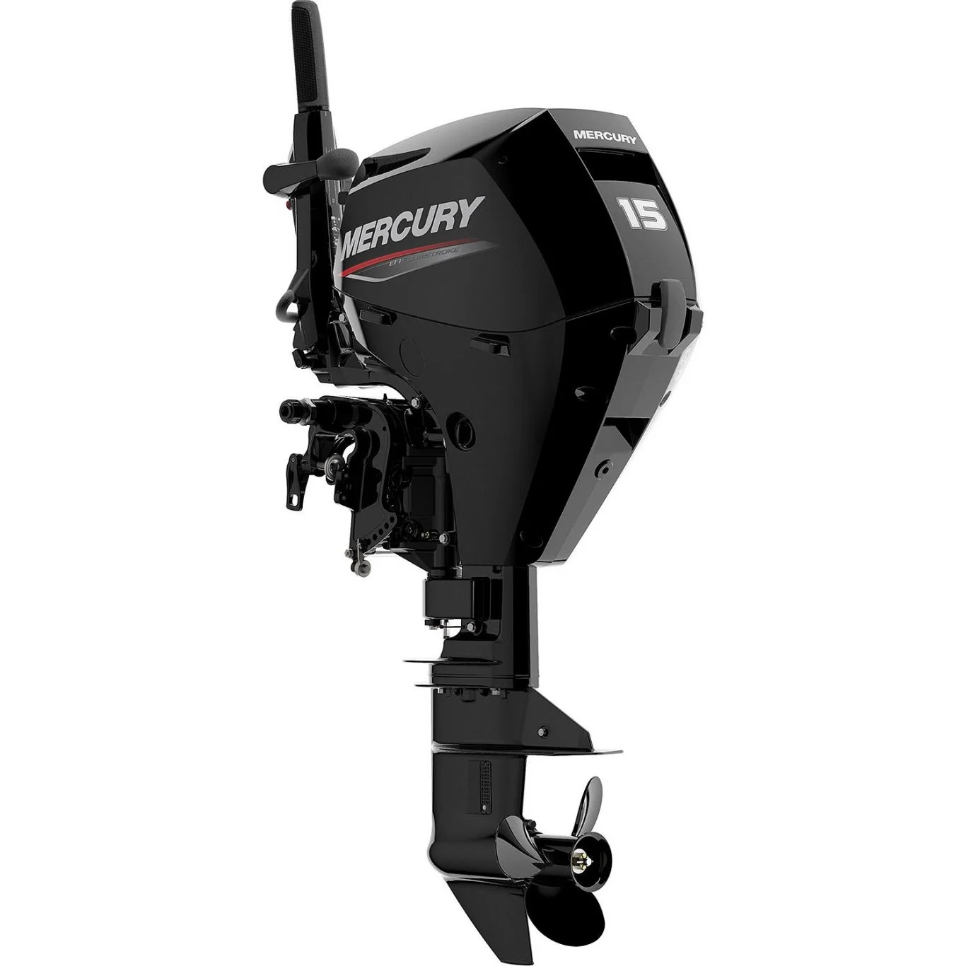 Mercury 15 hp outboard engine on aluminium fishing boat transom