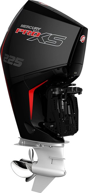 Mercury 225 pro xs mounted on bay boat with jack plate