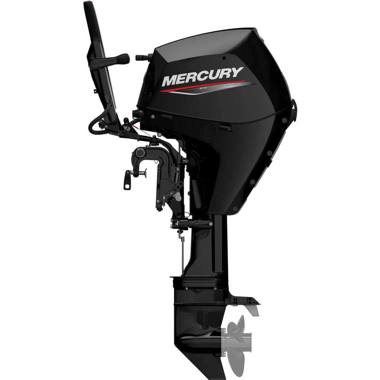 20 hp boat motor mounted on jon boat transom with tiller