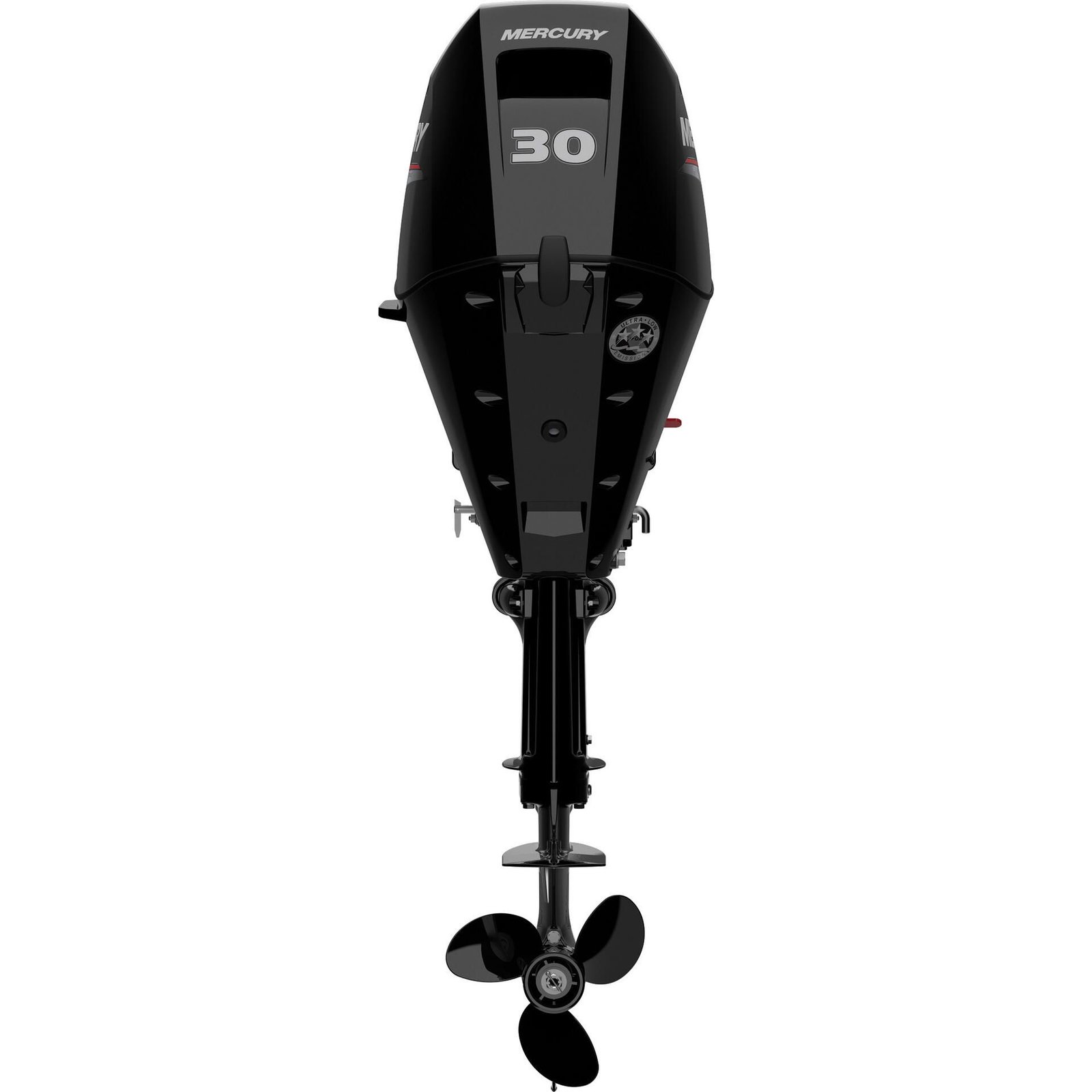 Mercury 30 hp outboard engine on aluminium console boat transom